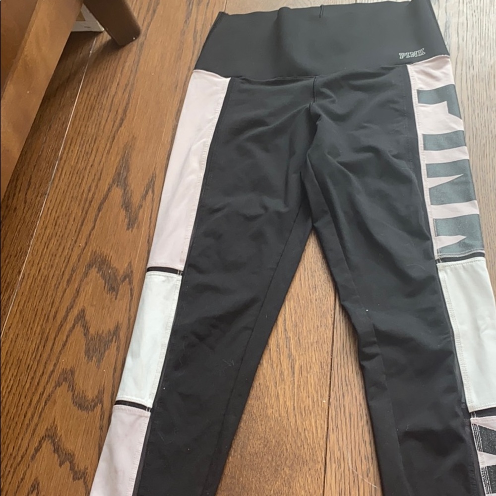 Pink Classic Black Leggings with Mesh and Branding